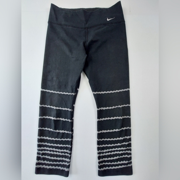 Nike Pants Womens Size Small Dri Fit Black Leggings With White Stripes Swoosh - Picture 1 of 6
